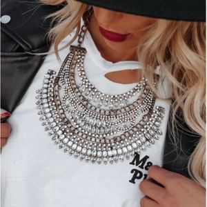 Vici Silver Statement Layered Bib Necklace